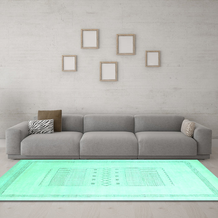 Machine Washable Solid Turquoise Modern Area Rugs in a Living Room,, wshcon603turq