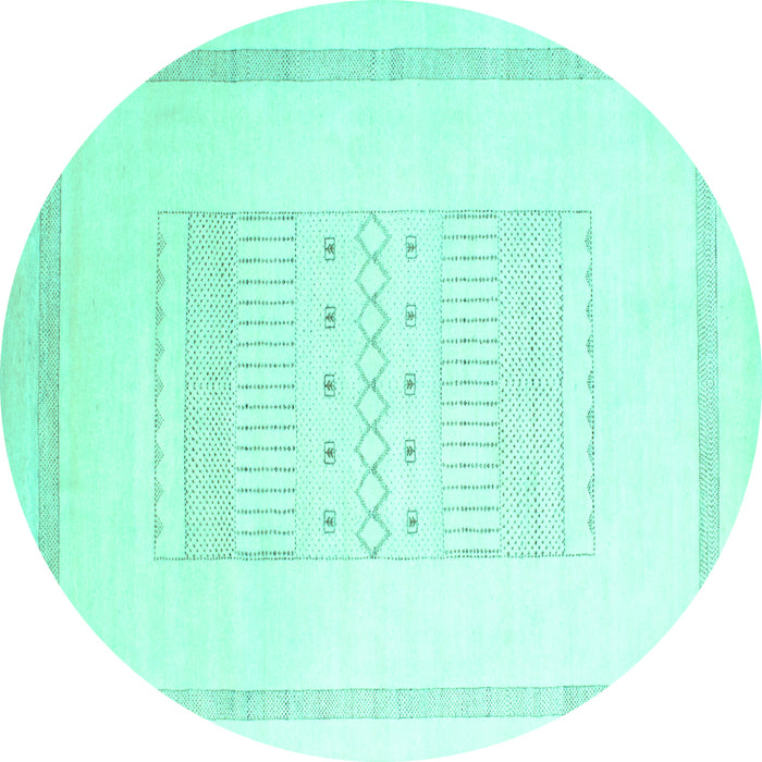 Round Machine Washable Solid Turquoise Modern Area Rugs, wshcon603turq