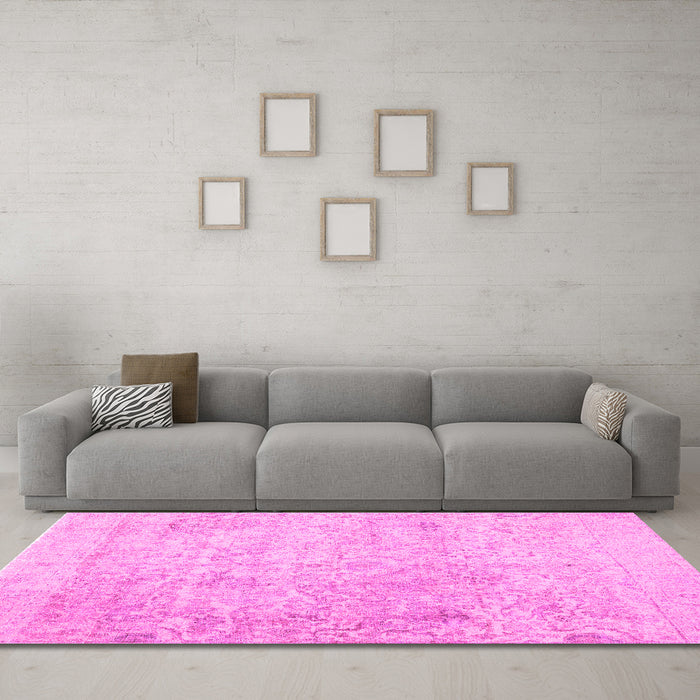 Machine Washable Abstract Pink Contemporary Rug in a Living Room, wshcon604pnk