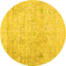 Round Machine Washable Abstract Yellow Contemporary Rug, wshcon604yw