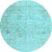 Round Abstract Light Blue Contemporary Rug, con604lblu