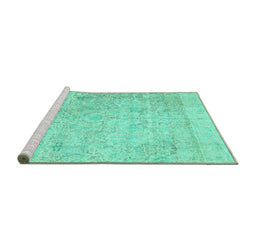 Sideview of Machine Washable Abstract Turquoise Contemporary Area Rugs, wshcon604turq