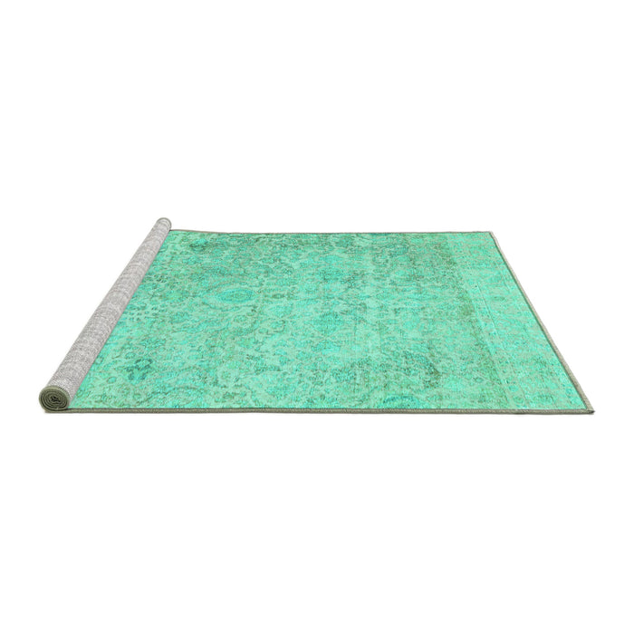 Sideview of Machine Washable Abstract Turquoise Contemporary Area Rugs, wshcon604turq