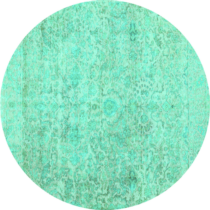 Round Abstract Turquoise Contemporary Rug, con604turq