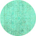 Round Abstract Turquoise Contemporary Rug, con604turq