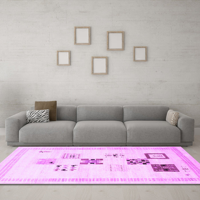 Machine Washable Solid Purple Modern Area Rugs in a Living Room, wshcon605pur