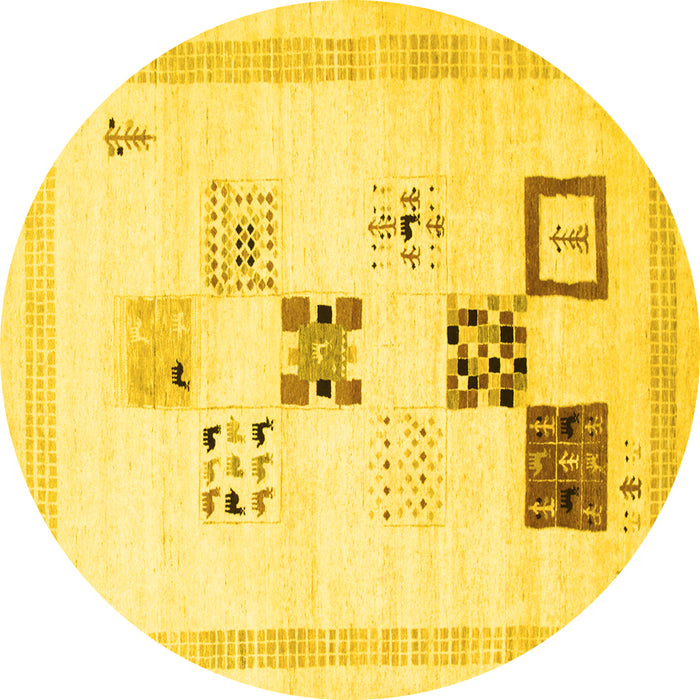 Round Machine Washable Solid Yellow Modern Rug, wshcon605yw