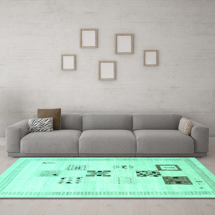 Machine Washable Solid Turquoise Modern Area Rugs in a Living Room,, wshcon605turq