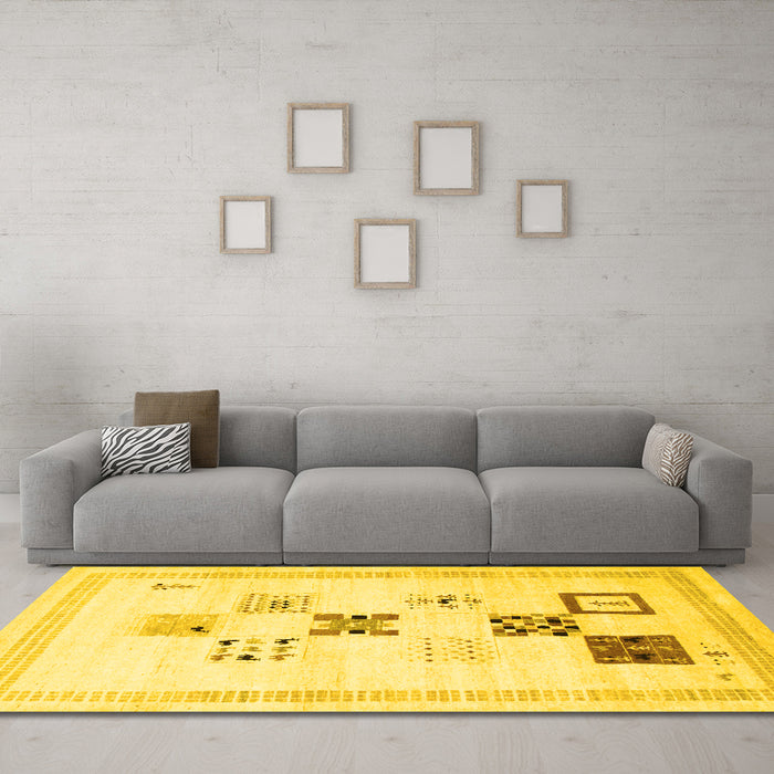 Machine Washable Solid Yellow Modern Rug in a Living Room, wshcon605yw