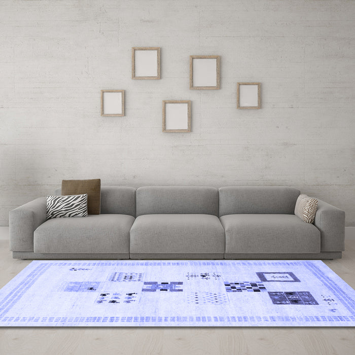 Machine Washable Solid Blue Modern Rug in a Living Room, wshcon605blu