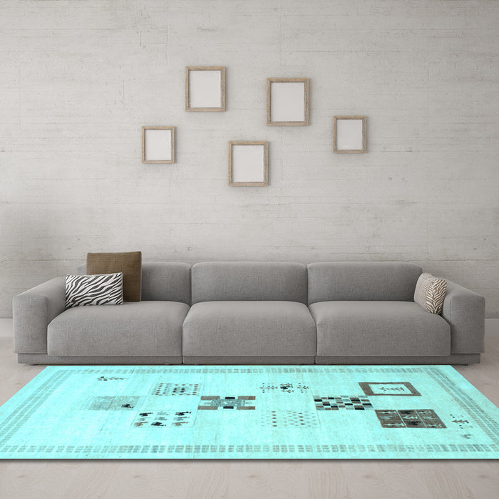Machine Washable Solid Light Blue Modern Rug in a Living Room, wshcon605lblu