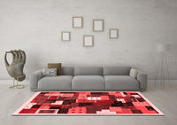 Machine Washable Abstract Red Contemporary Rug, wshcon606red