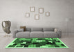 Machine Washable Abstract Emerald Green Contemporary Area Rugs in a Living Room,, wshcon606emgrn