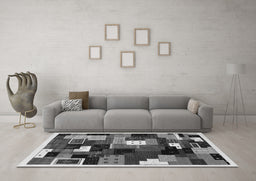 Machine Washable Abstract Gray Contemporary Rug in a Living Room,, wshcon606gry