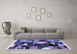 Machine Washable Abstract Blue Contemporary Rug in a Living Room, wshcon606blu