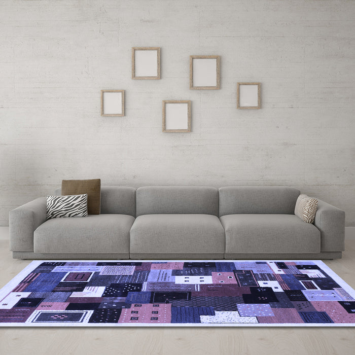Machine Washable Abstract Blue Contemporary Rug in a Living Room, wshcon606blu
