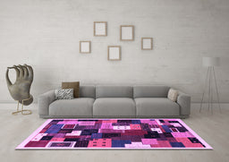 Machine Washable Abstract Purple Contemporary Area Rugs in a Living Room, wshcon606pur
