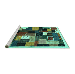 Sideview of Machine Washable Abstract Turquoise Contemporary Area Rugs, wshcon606turq