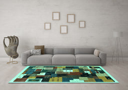 Machine Washable Abstract Turquoise Contemporary Area Rugs in a Living Room,, wshcon606turq