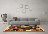 Machine Washable Abstract Brown Contemporary Rug, wshcon606brn