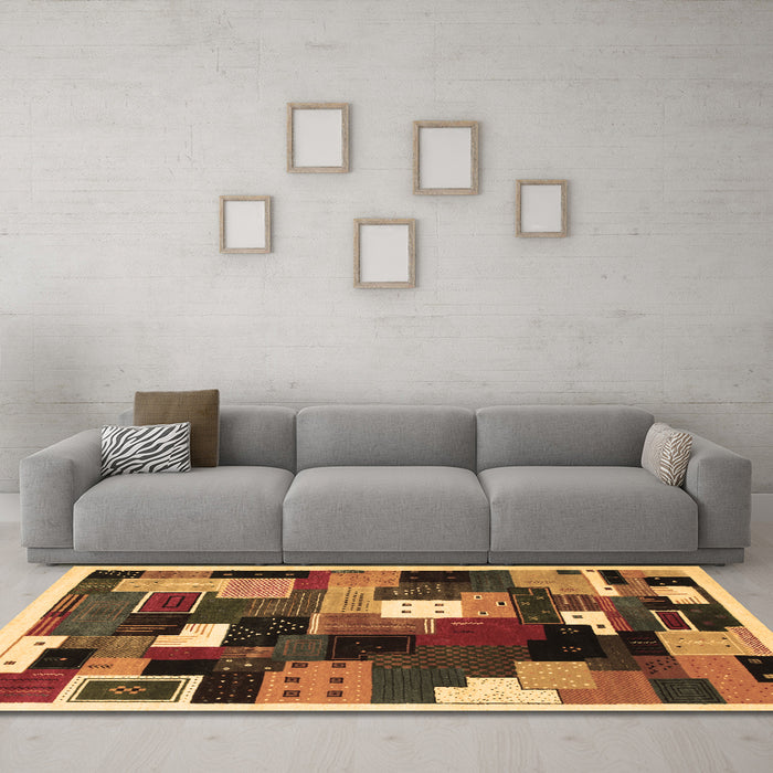Machine Washable Abstract Brown Contemporary Rug in a Living Room,, wshcon606brn