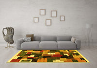 Machine Washable Abstract Yellow Contemporary Rug, wshcon606yw