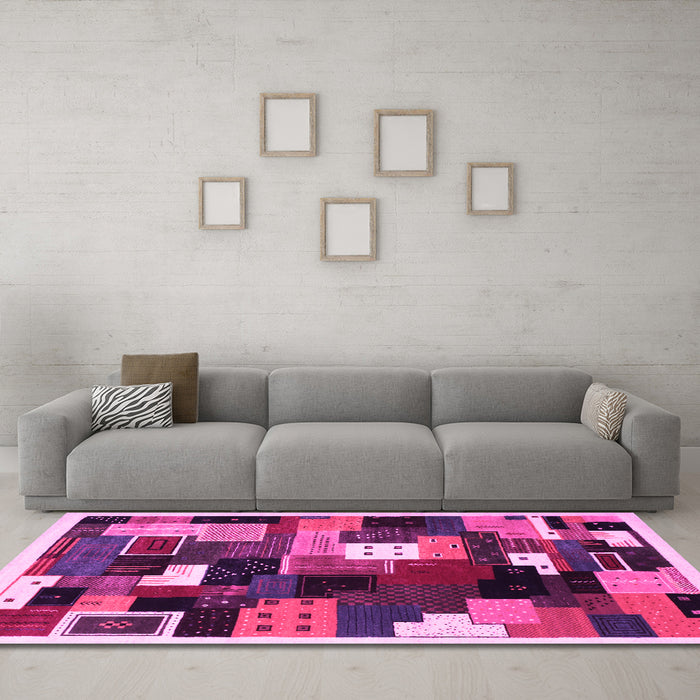 Machine Washable Abstract Pink Contemporary Rug in a Living Room, wshcon606pnk