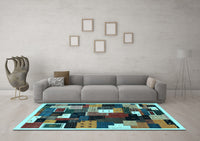 Machine Washable Abstract Light Blue Contemporary Rug, wshcon606lblu