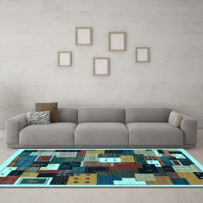 Machine Washable Abstract Light Blue Contemporary Rug in a Living Room, wshcon606lblu