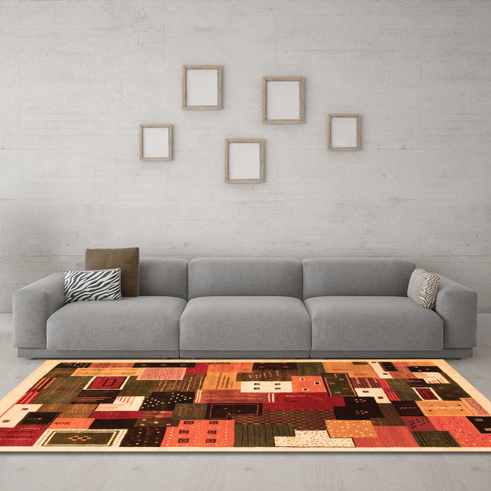 Machine Washable Abstract Orange Contemporary Area Rugs in a Living Room, wshcon606org