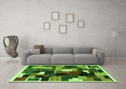 Machine Washable Abstract Green Contemporary Area Rugs in a Living Room,, wshcon606grn