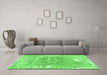 Machine Washable Abstract Green Contemporary Area Rugs in a Living Room,, wshcon607grn