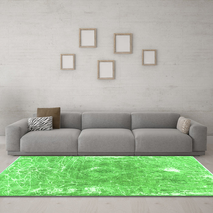 Machine Washable Abstract Green Contemporary Area Rugs in a Living Room,, wshcon607grn