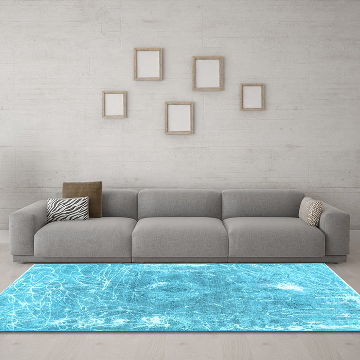 Machine Washable Abstract Light Blue Contemporary Rug in a Living Room, wshcon607lblu