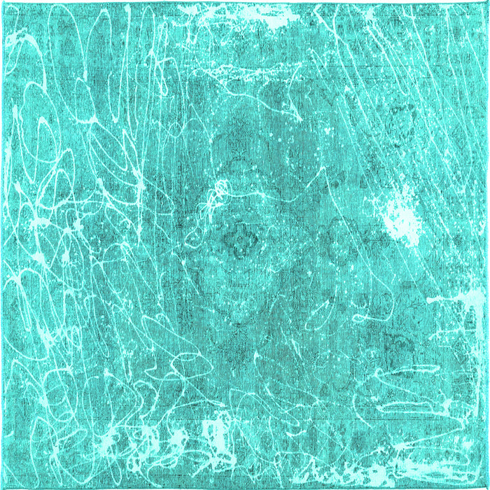 Square Machine Washable Abstract Turquoise Contemporary Area Rugs, wshcon607turq