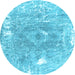 Round Abstract Light Blue Contemporary Rug, con607lblu