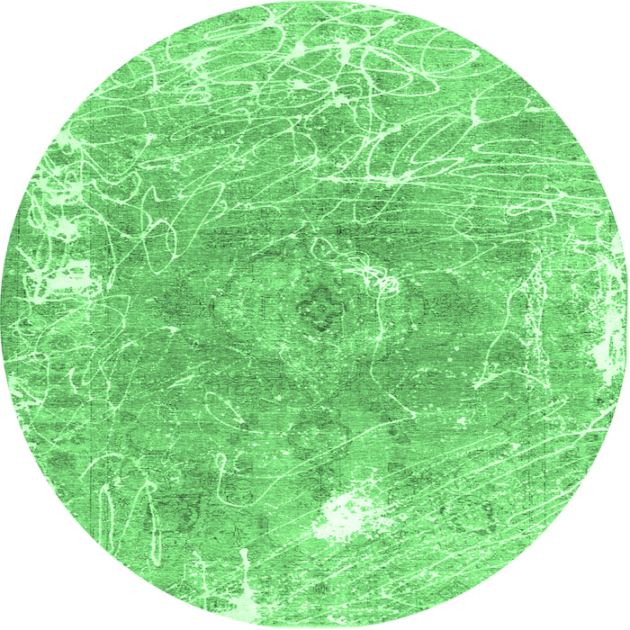 Round Abstract Emerald Green Contemporary Rug, con607emgrn