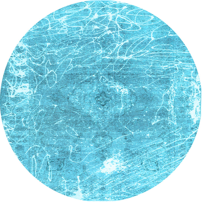 Round Machine Washable Abstract Light Blue Contemporary Rug, wshcon607lblu