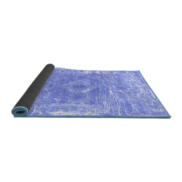 Sideview of Abstract Blue Contemporary Rug, con607blu