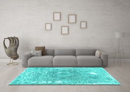 Machine Washable Abstract Turquoise Contemporary Area Rugs in a Living Room,, wshcon607turq