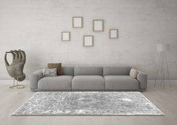 Machine Washable Abstract Gray Contemporary Rug in a Living Room,, wshcon607gry