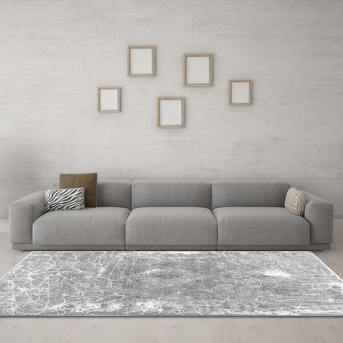 Machine Washable Abstract Gray Contemporary Rug in a Living Room,, wshcon607gry