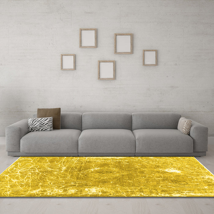 Machine Washable Abstract Yellow Contemporary Rug in a Living Room, wshcon607yw