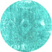 Round Abstract Turquoise Contemporary Rug, con607turq