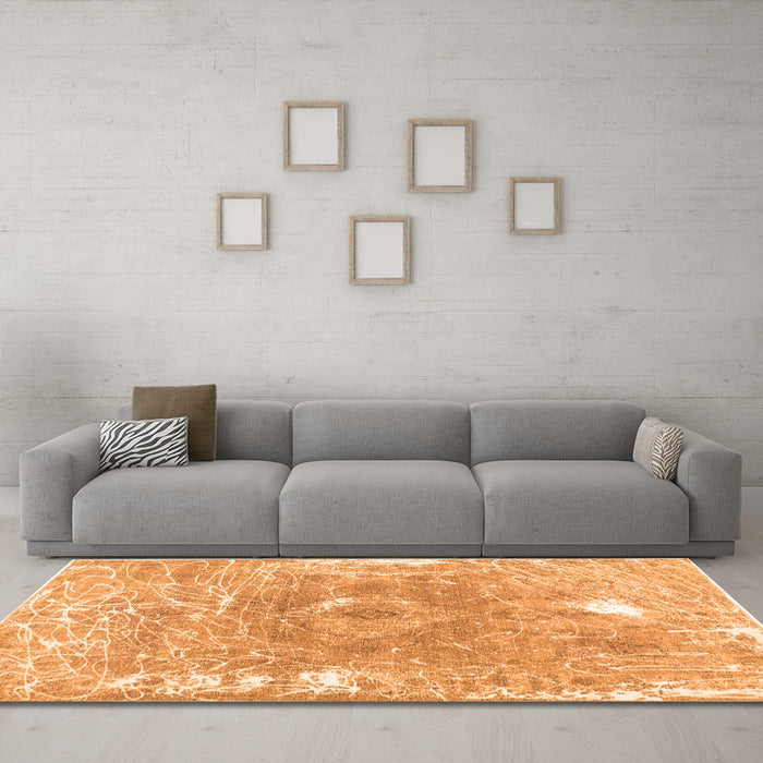Machine Washable Abstract Orange Contemporary Area Rugs in a Living Room, wshcon607org