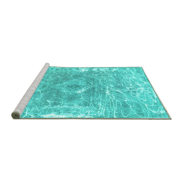 Sideview of Machine Washable Abstract Turquoise Contemporary Area Rugs, wshcon607turq