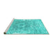 Sideview of Machine Washable Abstract Turquoise Contemporary Area Rugs, wshcon607turq