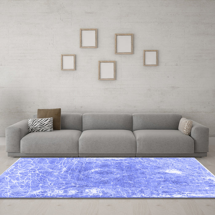 Machine Washable Abstract Blue Contemporary Rug in a Living Room, wshcon607blu