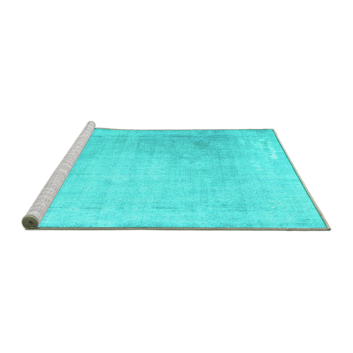 Sideview of Machine Washable Abstract Turquoise Contemporary Area Rugs, wshcon608turq