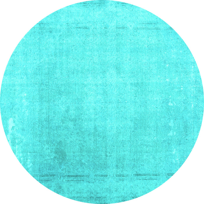 Round Machine Washable Abstract Turquoise Contemporary Area Rugs, wshcon608turq